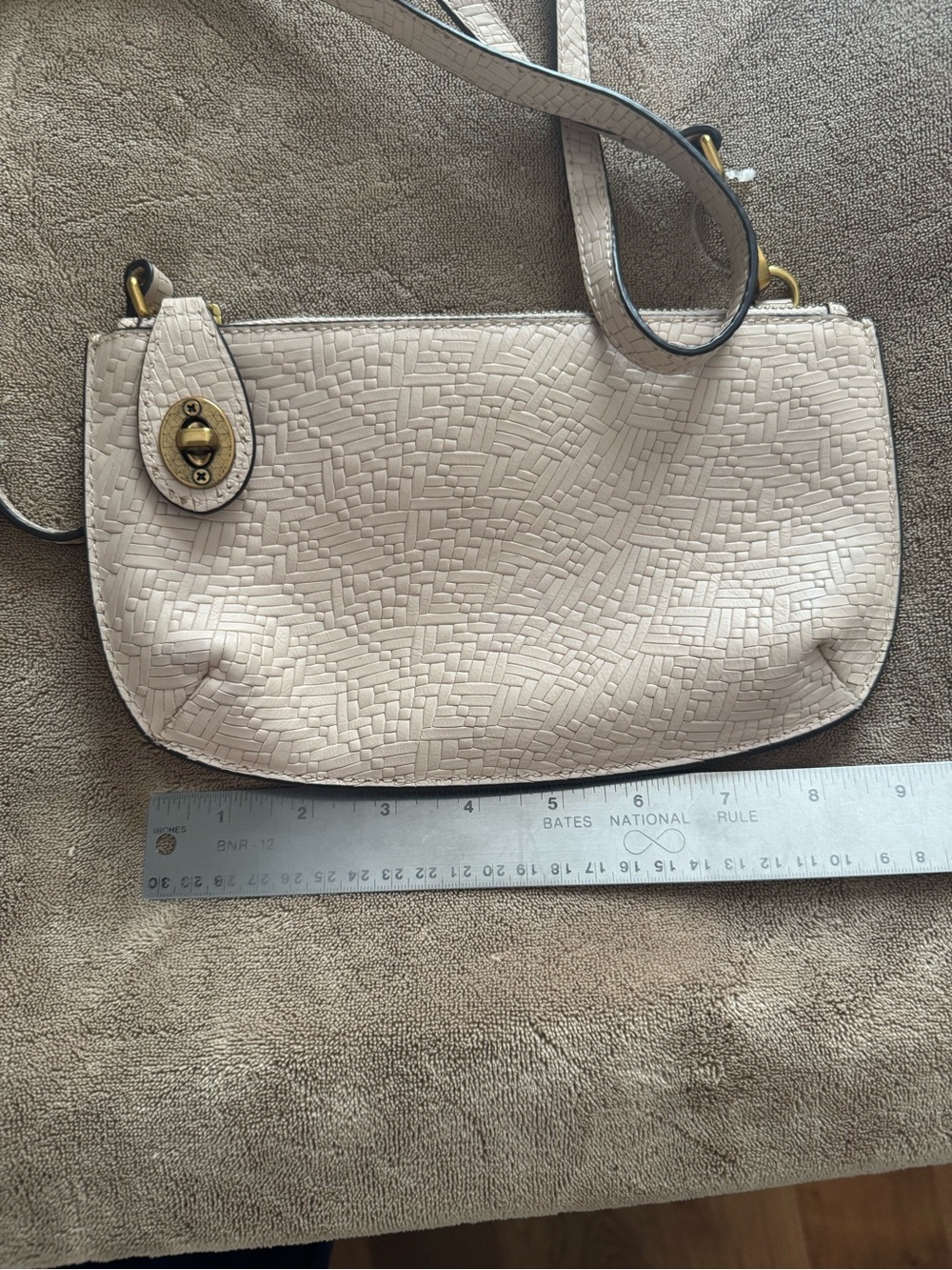 Cream Textured Crossbody Bag with Turn-Lock Closure